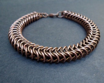 Mens Copper Chainmaille Bracelet - Shiny or Antique Copper