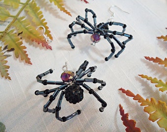 Beaded Spiders, Earrings, Large Creepy Crawly Halloween Earrings