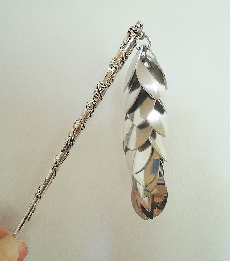 Cascading Shiny Silver Hair Stick Vines -Antique Silvr