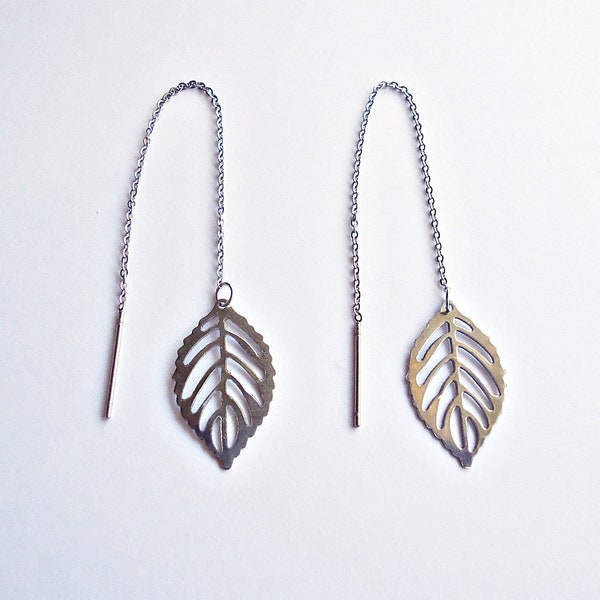 Stainless Steel Threader Earrings - Leaves