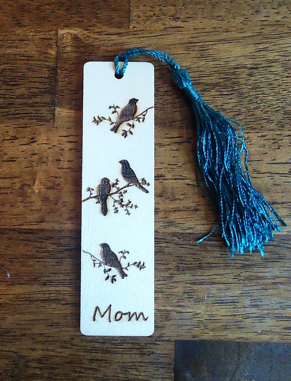 Personalized Wood Burned Bookmarks, Feather, Cherry Blossoms
