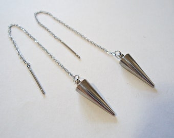 Stainless Steel Threader Earrings - Small Spikes, Simple Minimalist