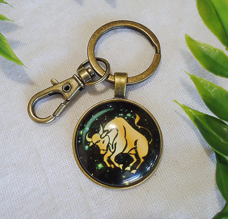 Zodiac Keychain, Gold and Black Sky, Bag Charm, Zipper Pull, Zodiac ...