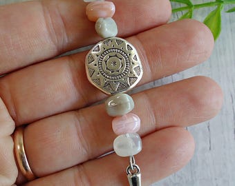 Bag Charm Clip, Southwest Silver, White, Gray, and Soft Pink