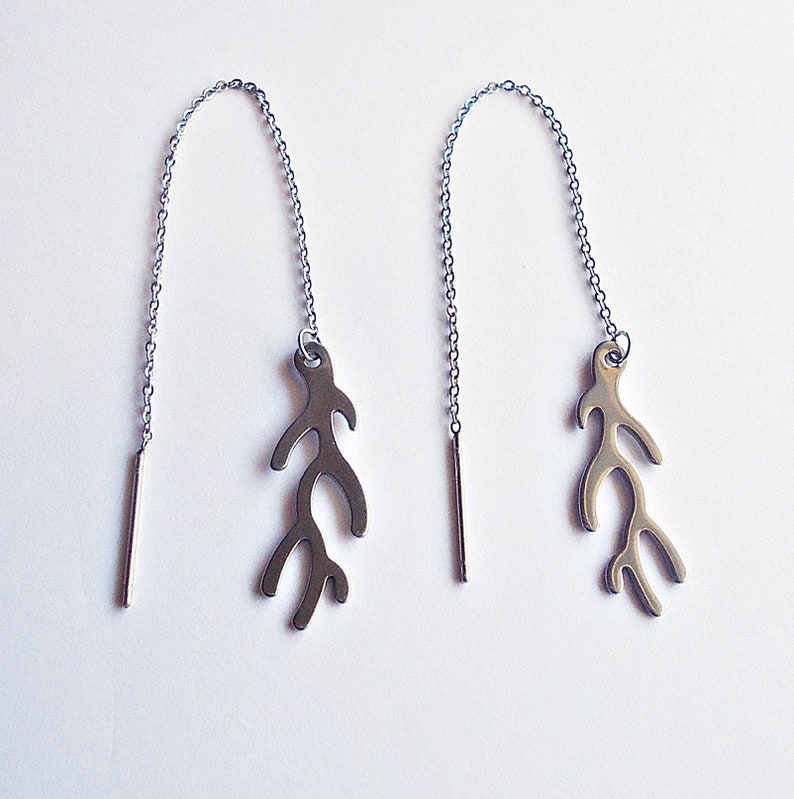 Stainless Steel Threader Earrings Branches Etsy Denmark
