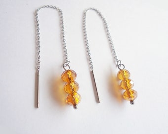 Stainless Steel Threader Earrings - Golden Glass Crystals