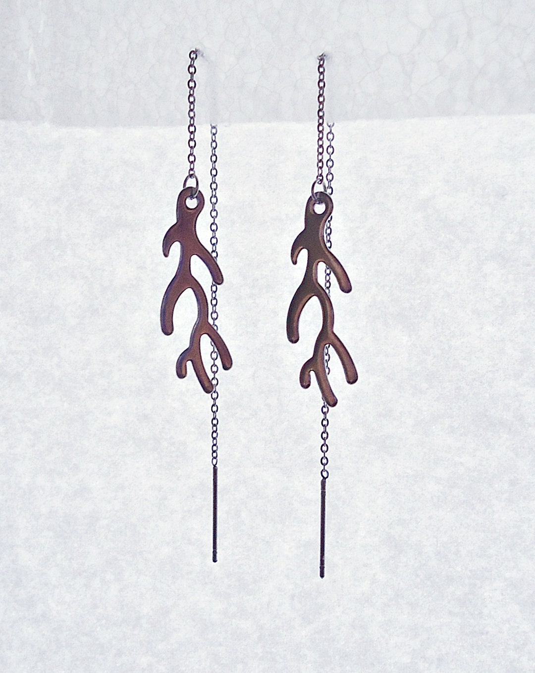 Stainless Steel Threader Earrings Branches Etsy Denmark