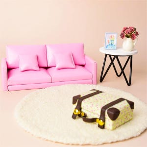 Miniature Leather Sofa 1:12 Scale, Handmade Dollhouse Furniture Set for Living Room, DIY Mini World Accessories, Mini Couch for Dollhouse