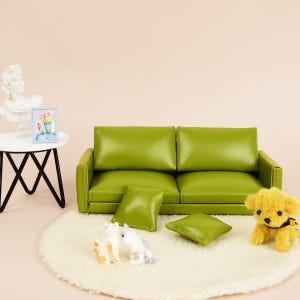 Handmade Mini Sofa1:12, Leather Sofa for Mini Dollhouse, Dollhouse Decoration Set, Miniature Furniture for Living Room, DIY Miniature World