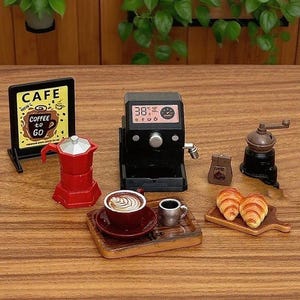 1:12 Scale Miniature Coffee Shop Set, Dollhouse Café Decor, Tiny Espresso Machine, Mini Food Display, Birthday Gift for Miniature Lovers