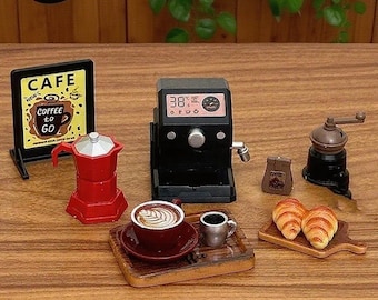 1:12 Scale Miniature Coffee Shop Set, Dollhouse Café Decor, Tiny Espresso Machine, Mini Food Display, Birthday Gift for Miniature Lovers