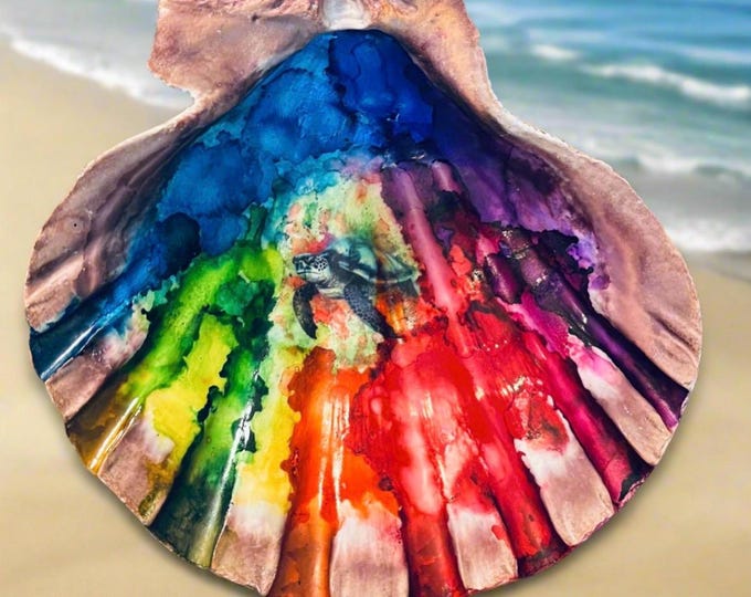 Sea Turtle Dripping in Color Shell Art - Etsy