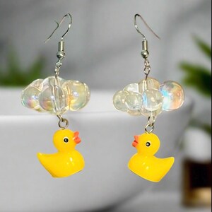 Quack Quack Bubble Bath rubber duck rubber duck art rubber ducks mini rubber duck duck earrings jeep ducks novelty earrings bubble earrings image 3