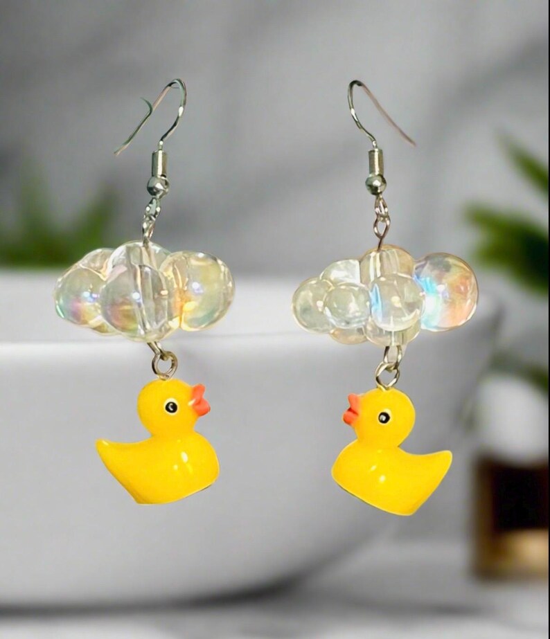Quack Quack Bubble Bath rubber duck rubber duck art rubber ducks mini rubber duck duck earrings jeep ducks novelty earrings bubble earrings image 3
