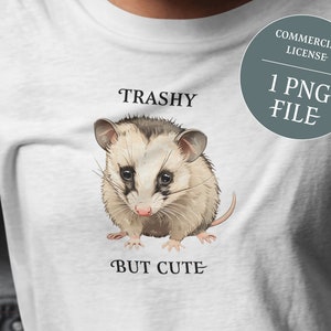 Kitschiges aber süßes Shirt Design | Sarkastisches Png | Opossum Png | Waschbär Stinktier Clipart | Lustiger Sublimationsentwurf Trash kann nicht kitschig bleiben