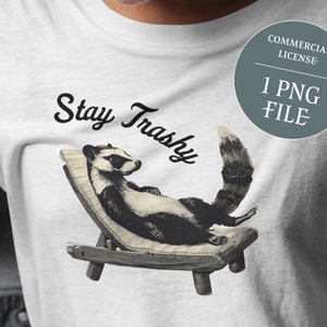 T-shirt Reste trash | PNG sarcastique | Opossum png | Clipart drôle de mouffette raton laveur | Poubelle design sublimation drôle, pas de poubelle mignonne
