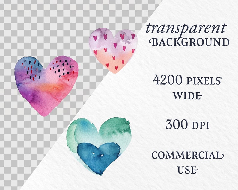 Watercolor Hearts Clipart | Transparent Background Pngs Commercial Use ...