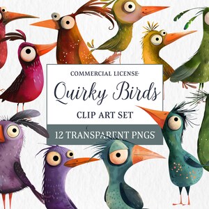 Quirky Birds Clipart | Digital Print Scrapbooking | Digital Artist | Commercial Use | Digital Download | Cute Caricature Birds Junk Journal