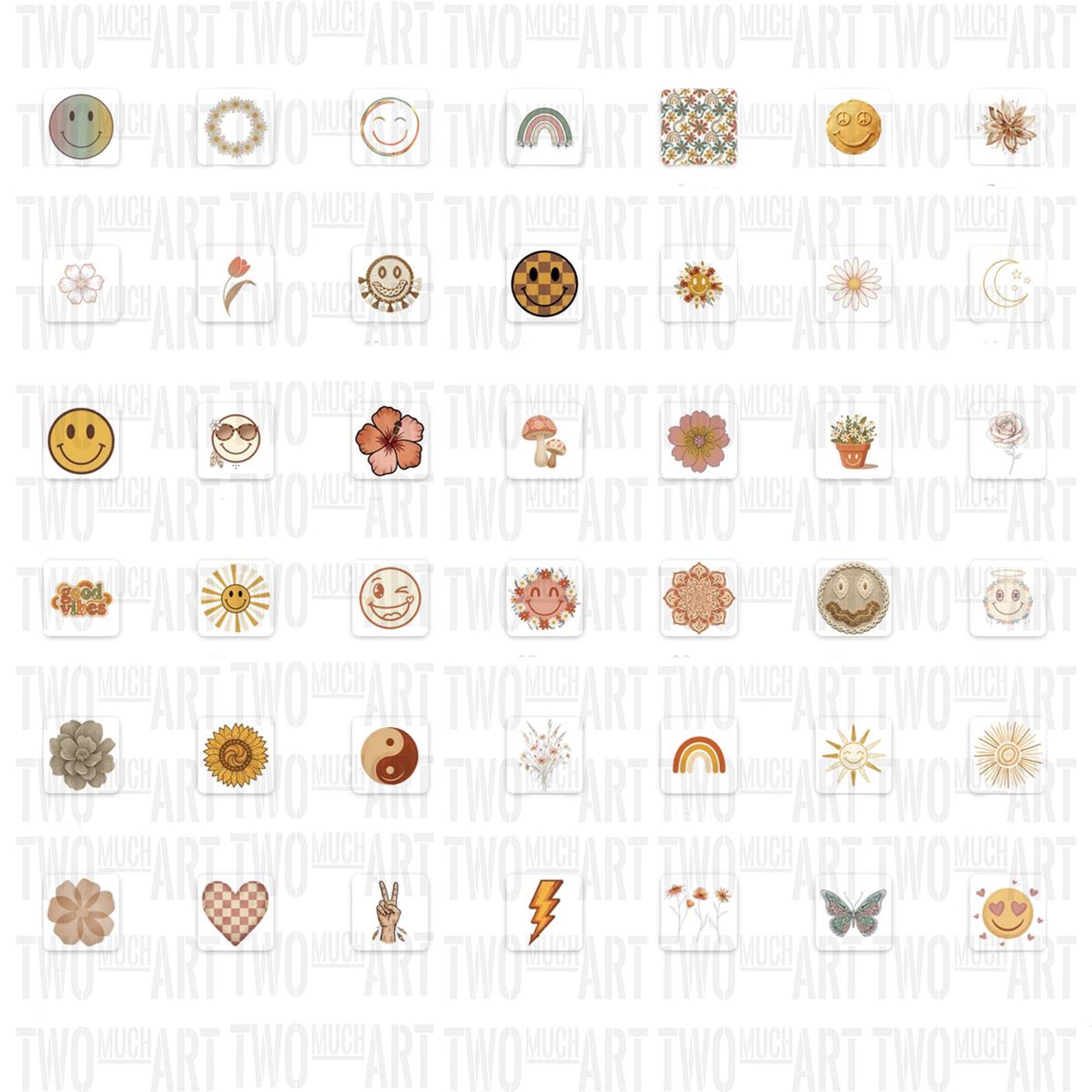 Boho Smiley & Flower Clipart Bundle – 47 Retro Pngs, Hippie Aesthetic ...