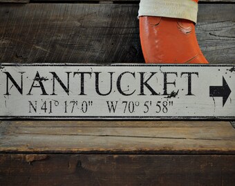 Nantucket sign on barn wood rustic weathered beach sign 24 x 3 12 READY 2 SHIP unique