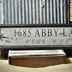 Custom Address Lat & Long Sign - Rustic Hand Made Vintage Wooden Sign Decorations