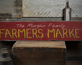 Letrero de madera para mercado familiar de agricultores, regalo personalizado para amantes de los productos agrícolas, decoración de cocina - Letrero rústico vintage de madera hecho a mano