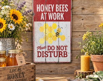 Honey Bees At Work Sign, Vertical Beehive Wood Decor, Do Not Disturb Apiary Wall Plaque for the Garden Shed, Beekeeper Gift