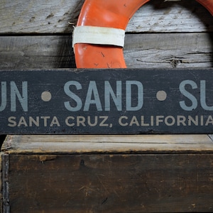 Sun Sand Surf Wood Sign, Custom Beach Gift, Beachy Decor for Beach House Sign, Sun Sand Surf Sign, HandMade Vintage Wood Sign