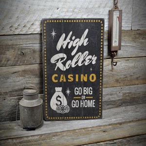 High Roller Sign, High Roller Casino, Poker Room Decor, Casino Wall Decor, Poker Table Sign, Custom Wooden Sign - Antique Look Sign