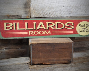 Billiards Room Sign, Game Room Sign, Man Cave Decor, Pool Player Gift, Retro Pool Hall Sign, Handmade Wooden Sign - Rustic Billiard Sign