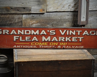 Personalized Flea Market Sign - Primitive Rustic Hand Made Vintage Wooden Sign Decoration