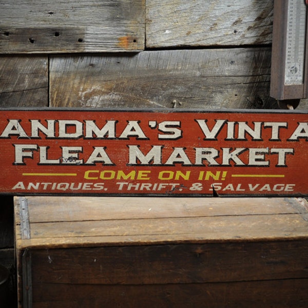 Personalisiertes Flohmarkt-Schild - Primitive rustikale handgemachte Vintage Holzschild-Dekoration
