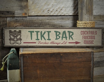 Placa de bar Tiki, amantes de bar Tiki, placa de bar Tiki de madeira, Tiki, decoração de placa de madeira, decoração de madeira antiga - placa de madeira rústica feita à mão