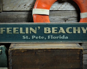 Letrero de playa, decoración playera, letrero "Siente la playa", letrero de playa personalizado, decoración de pared costera, océano - Letrero rústico vintage de madera hecho a mano