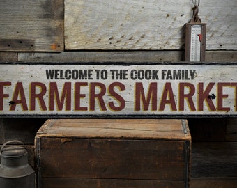 Letrero de madera para mercado de agricultores, letrero de bienvenida con nombre de familia, decoración de cocina personalizada para puesto de productos agrícolas - Letreros de madera vintage rústicos hechos a mano