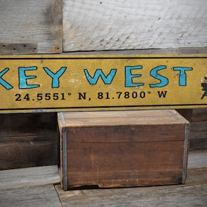 Key West Sign, Florida Beach Sign, Key West Gifts, Coordinates Sign, Location Sign, Beach Wall Decor, Antique Look Sign - Rustic Wooden Sign