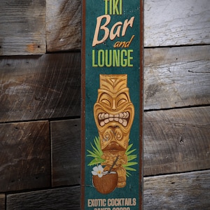 Laughing Tiki Bar And Lounge Sign, Tropical Bar Decor, Exotic Cocktails, Beach Bar Decor, Rustic Tiki Bar Sign - Distressed Wood Sign
