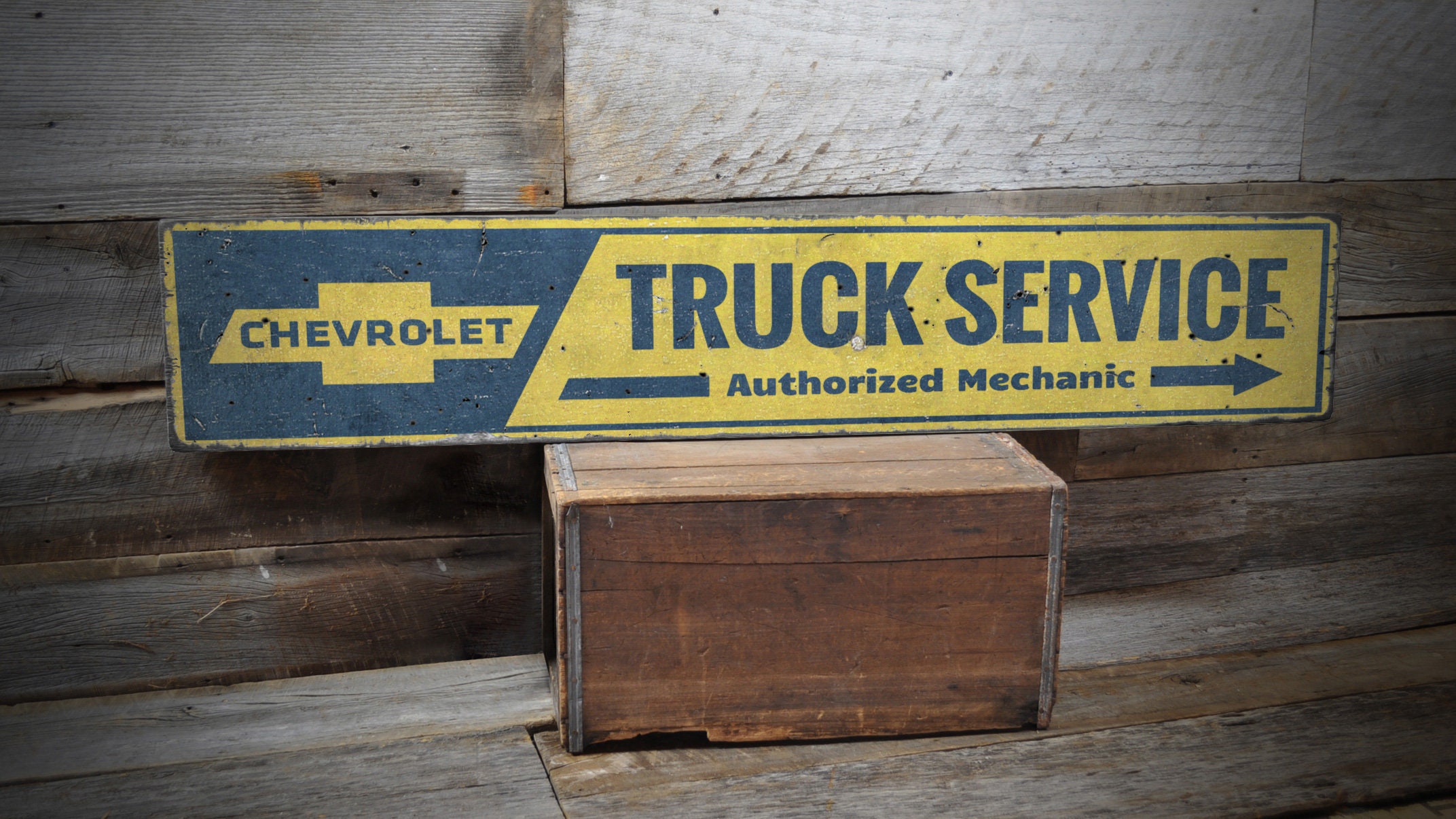 Truck Service Sign, Chevrolet Sign, Chevy Mechanic, Chevy Garage Sign, Truck Repair Sign, Weathered Style Sign - Handmade Wooden Sign