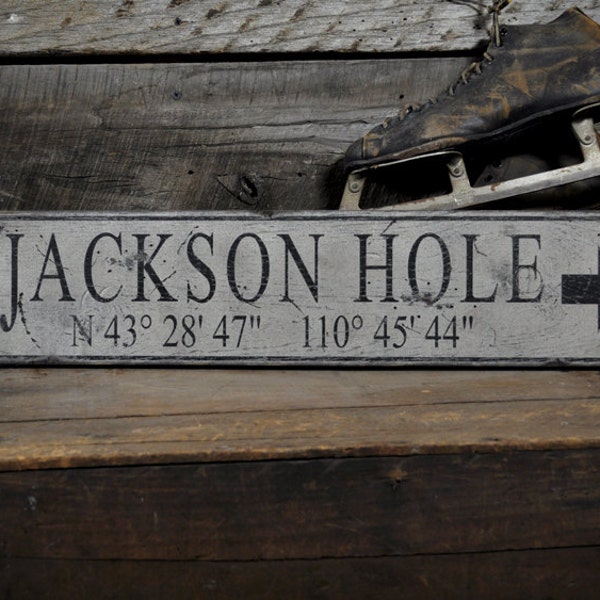 Custom Jackson Hole Lat & Long Sign - Rustic Hand Made Vintage Wooden Decoration Gifts