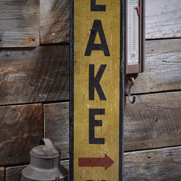 Lake Directional Sign, Wooden Lake Sign, Lake House Decor, Lake Lover Gift, Lake Arrow Sign, Rustic HandMade Vintage Wooden Sign