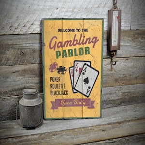 Gambling Parlor Sign, Poker Sign, Gambling Wall Decor, Card Games Decor, Gambling Lover Decor, Vintage Wooden Sign - Custom Wooden Sign