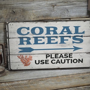 Ocean Coral Reef Sign, Ocean Coral Decor Gift Sign, Ocean Lifestyle, House Decor, Wooden Sale Decor, Wooden Wall Decor - Wooden Old Sign