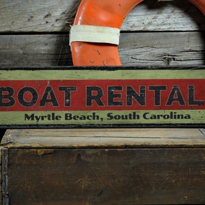 Custom Boat Rentals City State Arrow Sign - Rustic Hand Made Vintage Wooden Sign Decorations