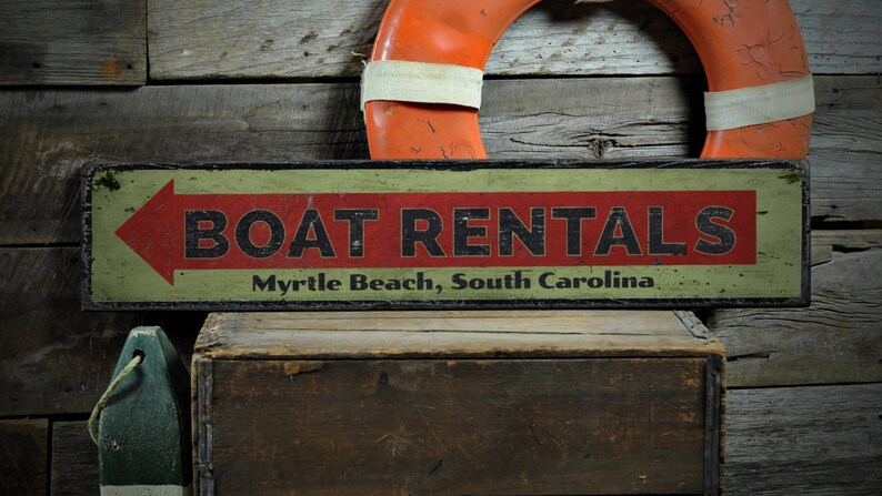 Custom Boat Rentals City State Arrow Sign - Rustic Hand Made Vintage ...