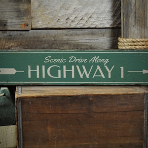 Highway 1 Sign, Scenic Drive Highway, Gift For Highway Lover, Wooden Sign Decor, Antique Wood Decor- Rustic Hand Made Wooden Sign Decor