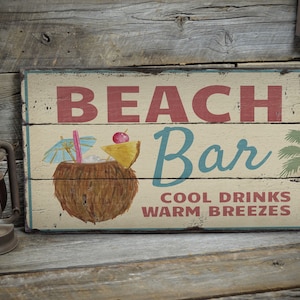 Beach Bars Sign, Beach Bar Lounge, Wooden Beach Sign, Beach Dreams Sign, Wood Sales Decor, Wood Lodge Decor - Wooden Old Signs Decor