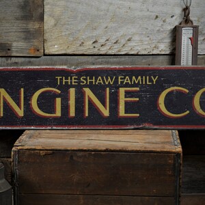 Engine Co. Wood Sign, Custom Family Name Fireman Man Cave Decor, Firefighter Station Gift - Rustic Hand Made Vintage Wooden Sign Decor