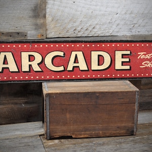 Retro Arcade Sign, Game Room Decor, Arcade Gaming Sign, Test Your Skills, Man Cave Sign, Handmade Wooden Sign - Rustic Arcade Decor