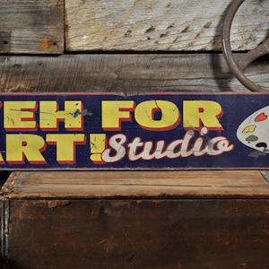 Custom Art Studio Painter Sign - Rustic Hand Made Distressed Wooden Sign Decor