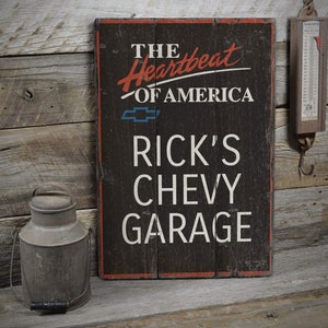 Chevy Garagenschild, Chevy Holz-Garagenschild, Chevy Lover Holzschild, Chevy Dekor, Holz-Autoschild - rustikales handgemachtes Vintage-Holzdekor